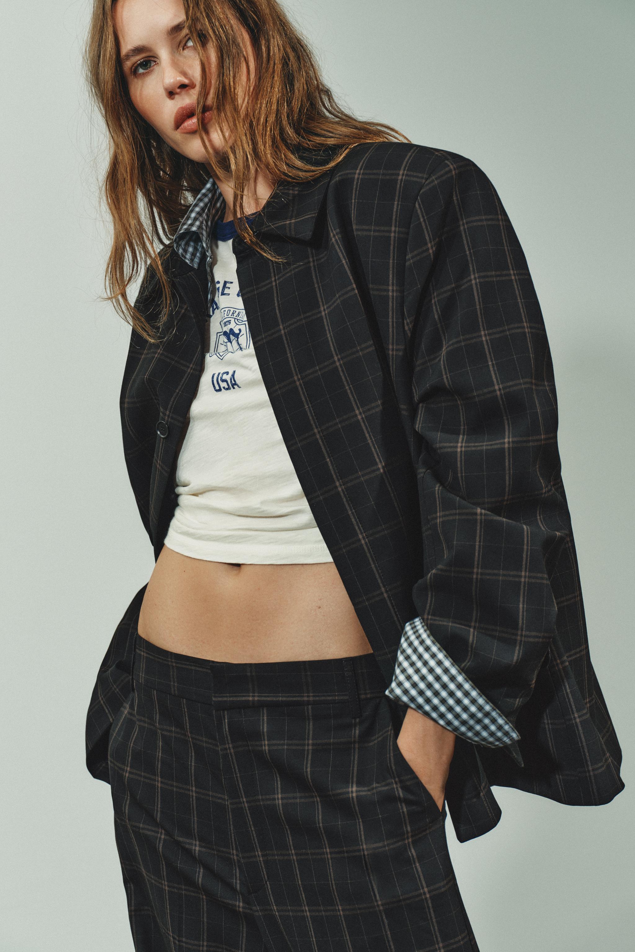 PLAID BLAZER WITH SHOULDER PADS